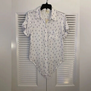 Japna Nautical white button down tie front collared shirt